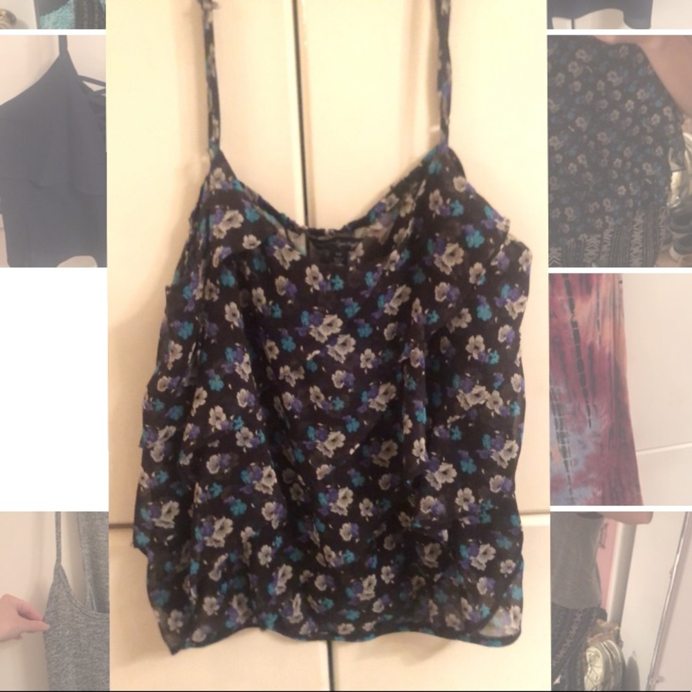 Multicolor blue white & black floral tank